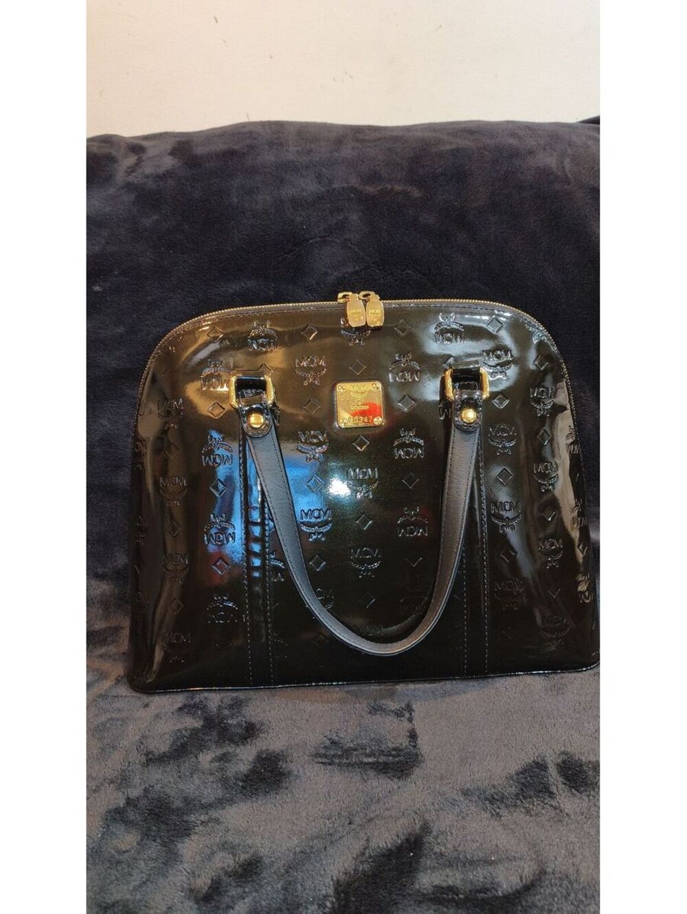 L88. MCM Monogram Patent Leather Dark Green/Black